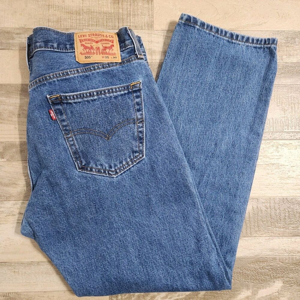 Levi’s 505 Men's Size W35 L30 Blue Regular Fit Denim Jeans Straight Leg